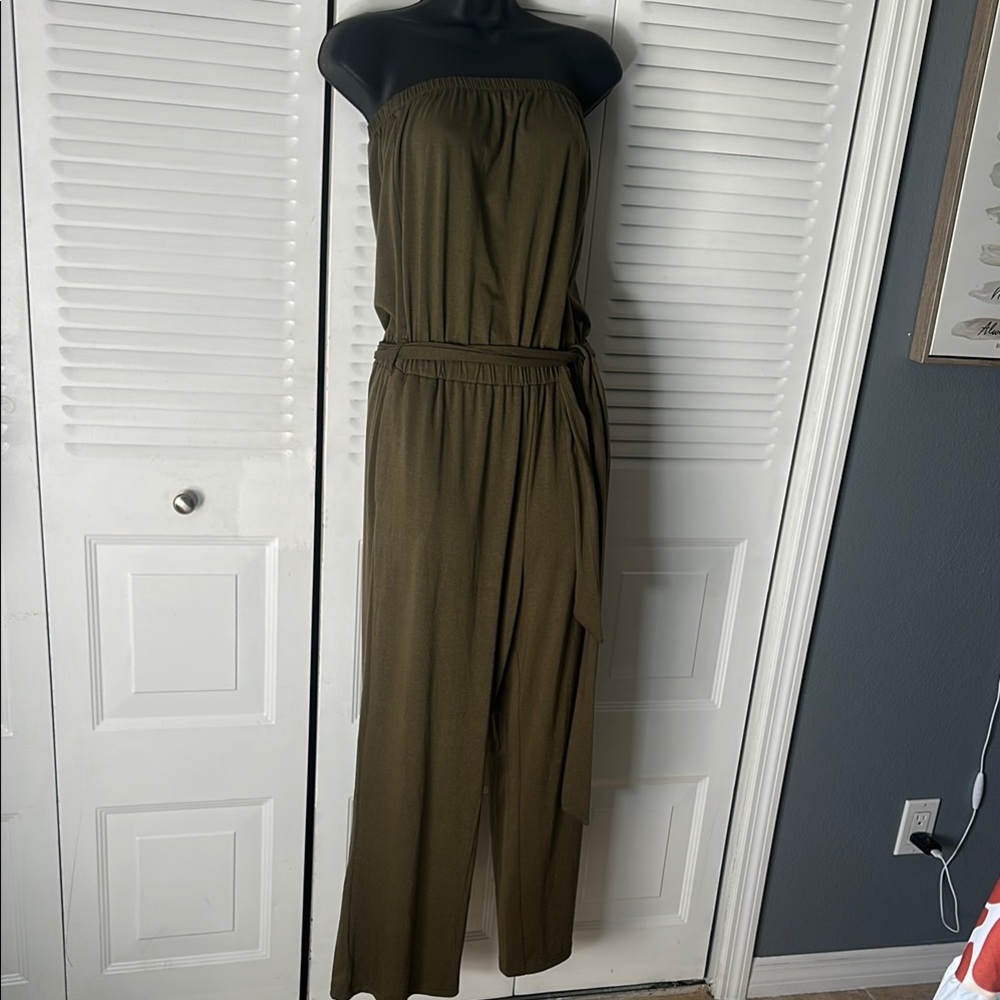 Green Strapless Jumpsuit with Self-Tie Waist